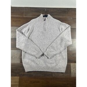 Chaps Mens Grey Marled Quarter Zip Mock Neck Cotton Blend Sweater Large